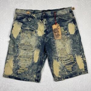 NWT Diamond Stash Distressed Acid Wash Denim Men's 46 Shorts Bleached  Y2K Style